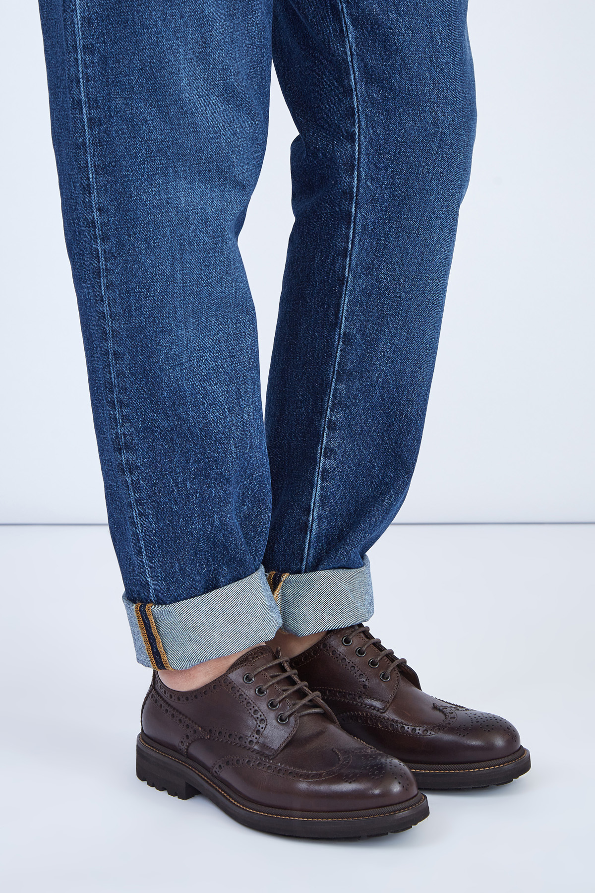 Ботинки с брогированием и массивной подошвой BRUNELLO CUCINELLI, цвет коричневый, размер 41 - фото 2